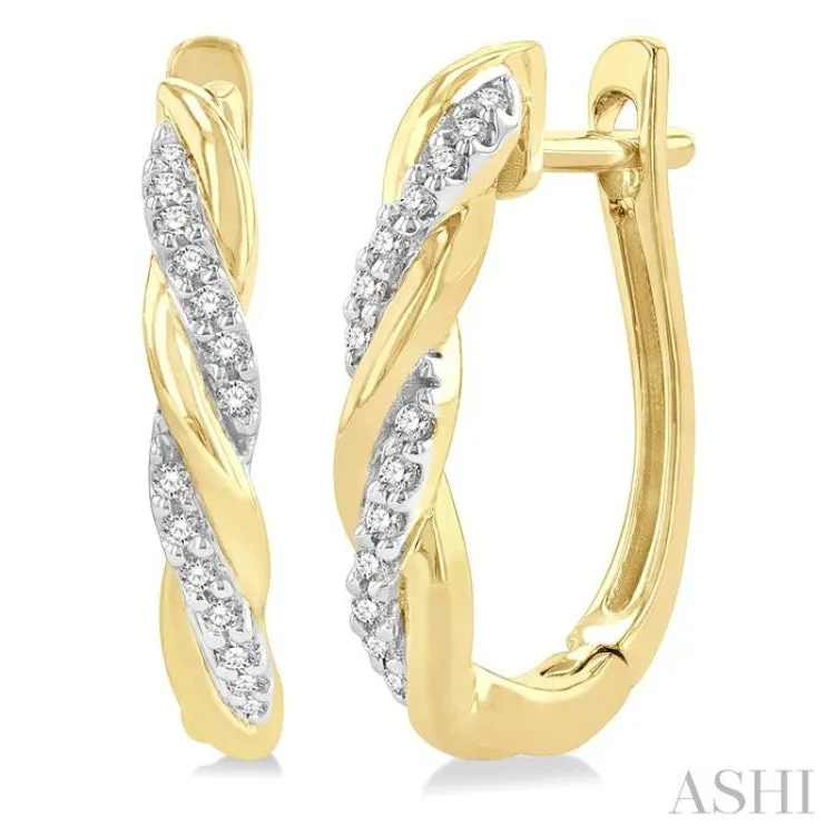 1/10 ctw Entwined Front Round Cut Diamond Fashion Hoop Earring in 10K Yellow Gold