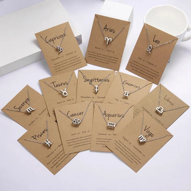 12 Zodiac Sign Necklaces With Gift Card Constellations Pendant Necklace Jewelry