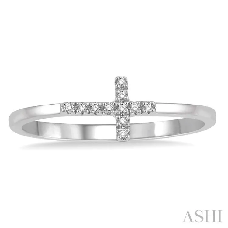 1/20 ctw Cross Charm Round Cut Diamond Ladies Ring in 10K White Gold