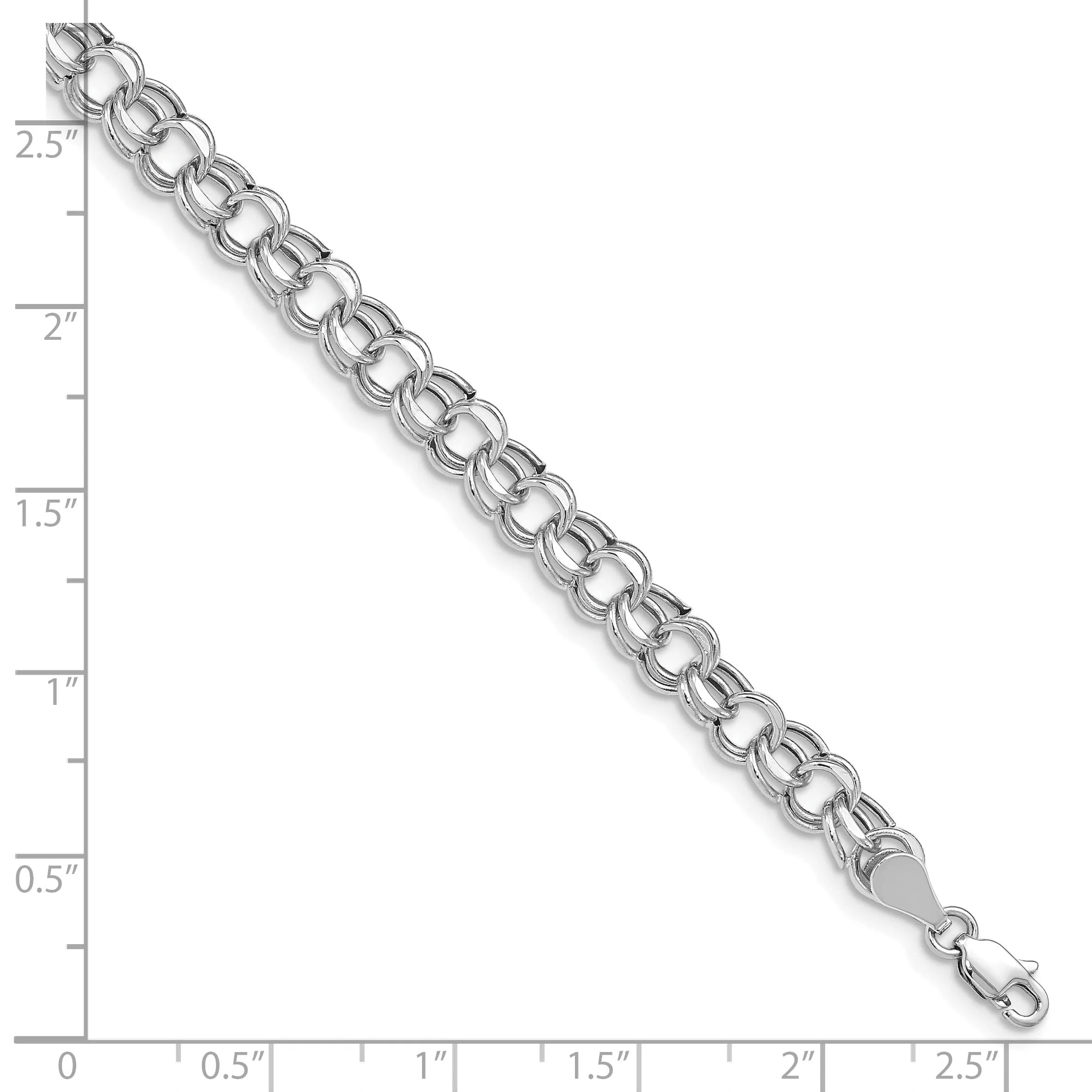 14K White Gold Charm Bracelet - Diamond Cut, 6-MM Wide Link, 7.25-inch