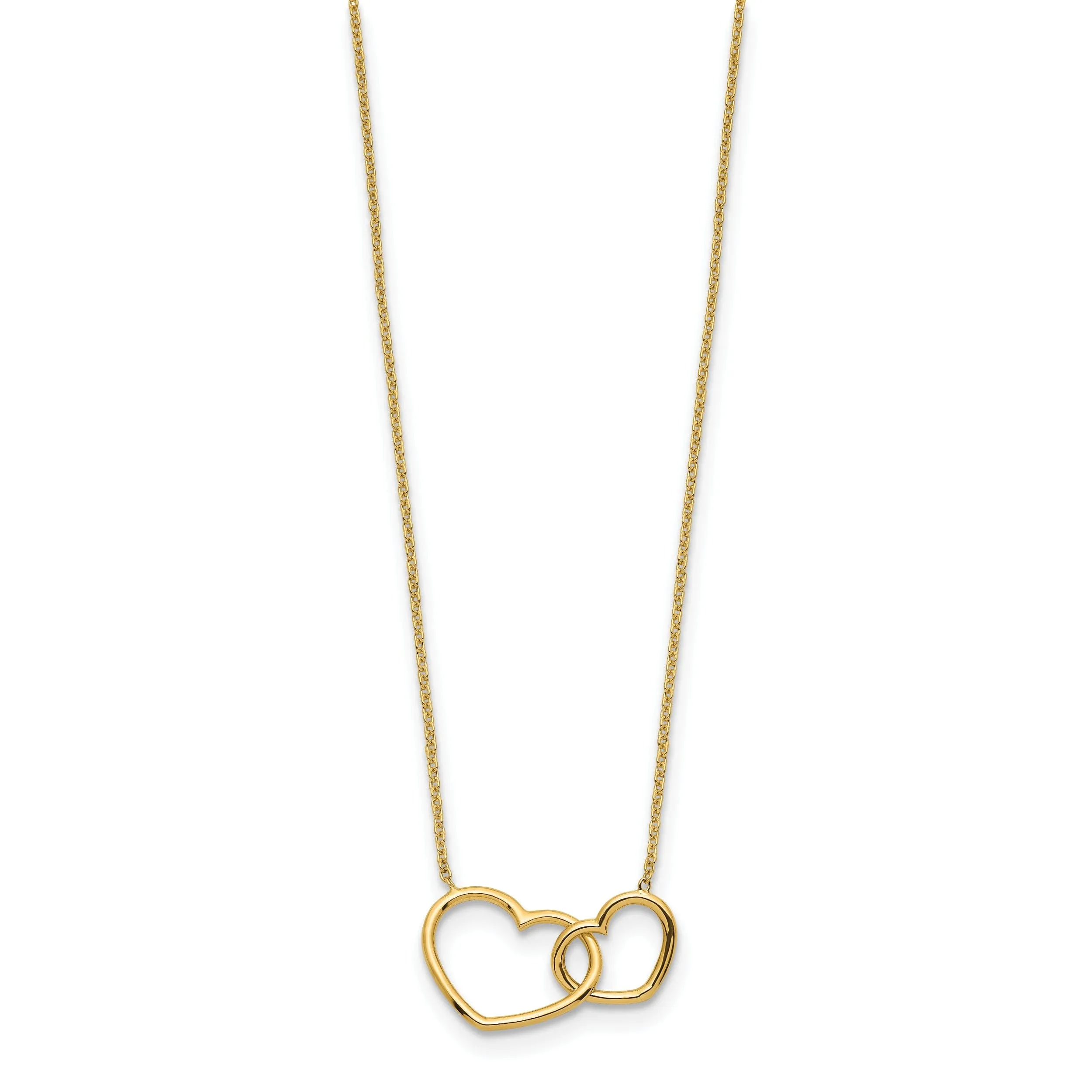 14K Yellow Gold Polished Finish Double Heart in Heart Design Pendant in a 17-inch Cable Chain Necklace Set