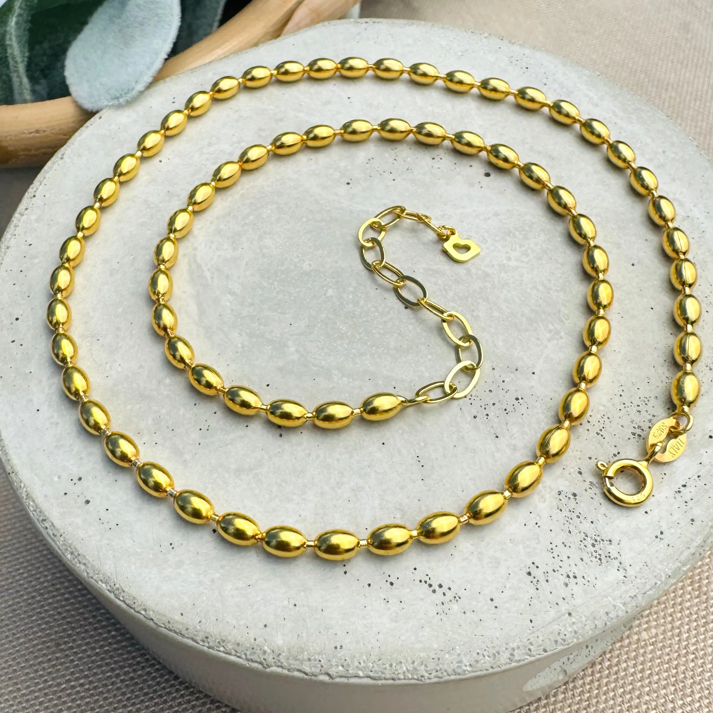 18K Gold-filled 3mm Oval Beaded Necklace