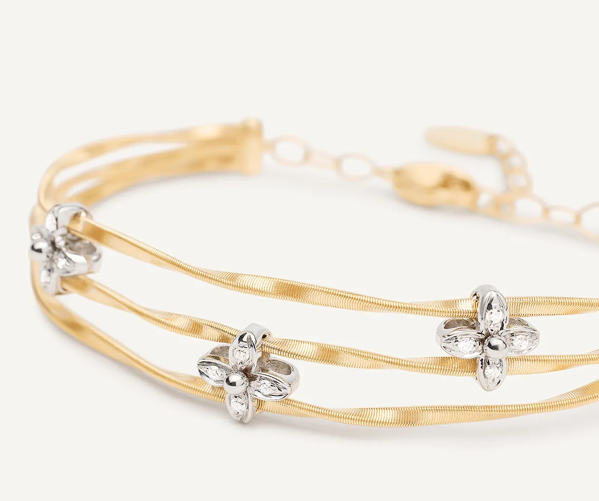 18K Yellow Gold 3-Strand Bangle with Floral Diamonds