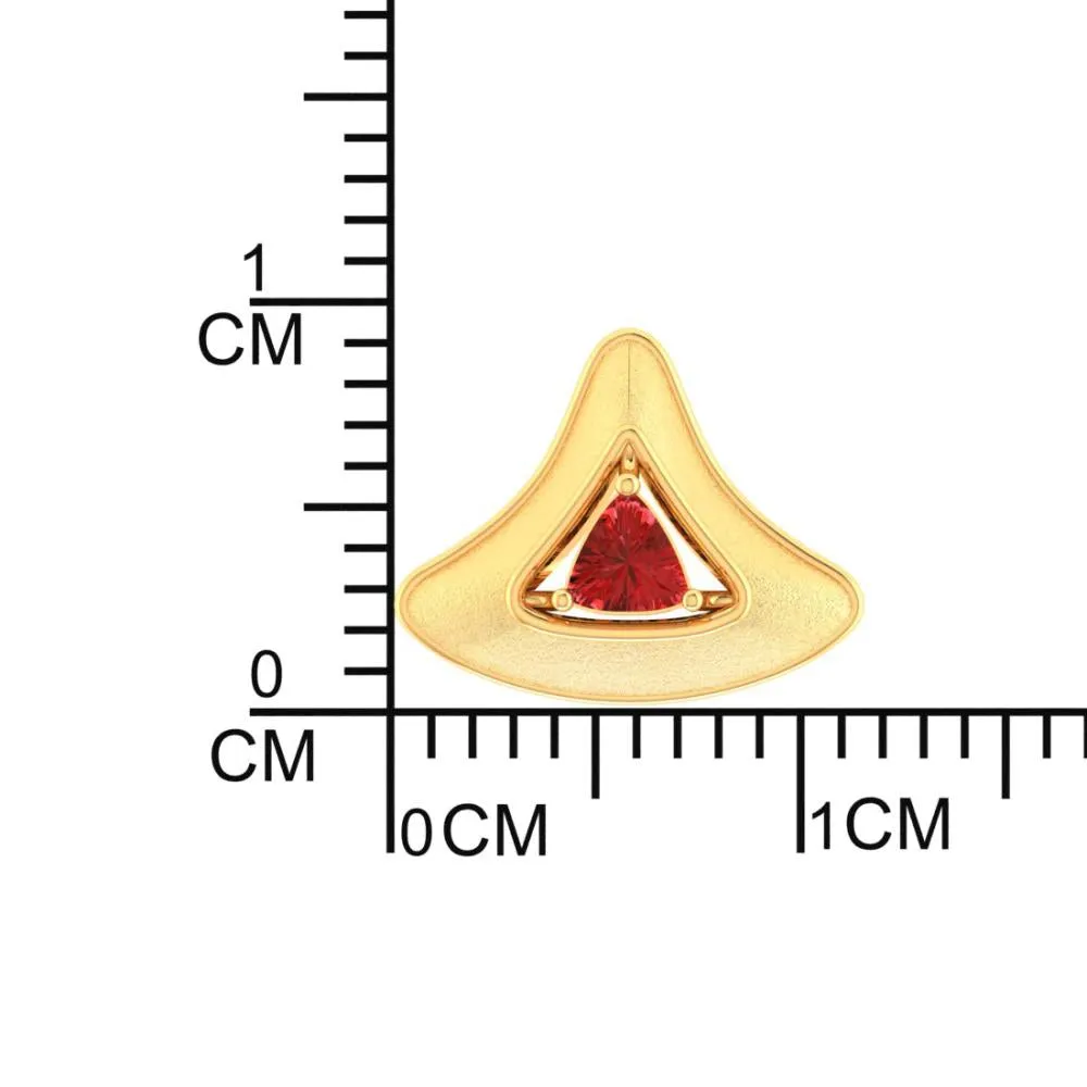 22k Gold Pendant In The Form Of A Cone With A Red Stone In The Middle