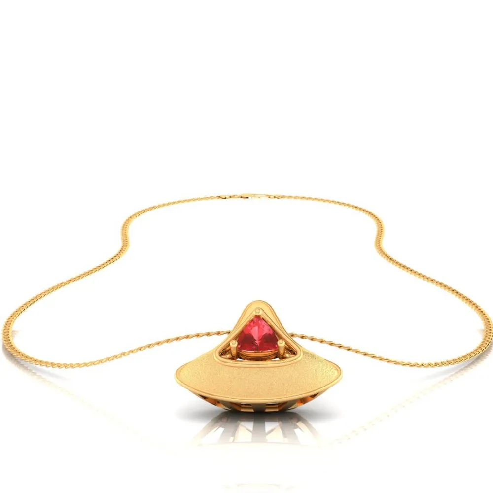 22k Gold Pendant In The Form Of A Cone With A Red Stone In The Middle