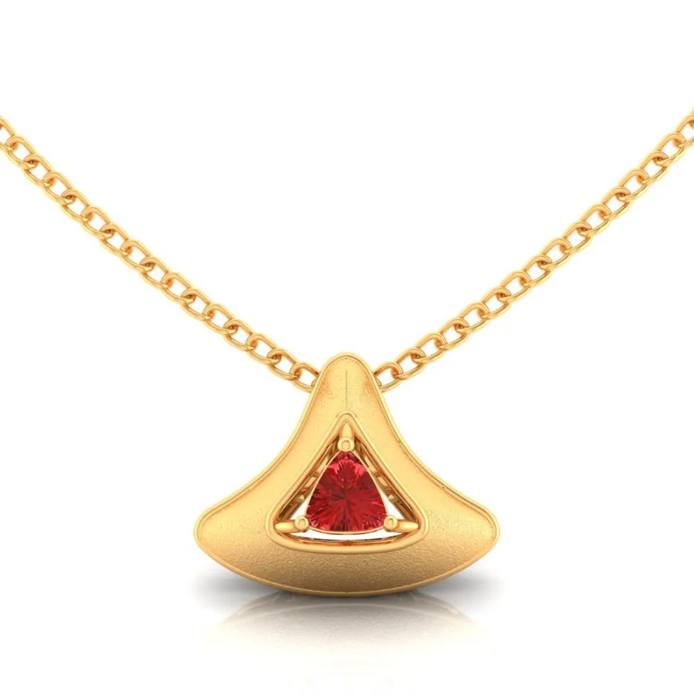 22k Gold Pendant In The Form Of A Cone With A Red Stone In The Middle