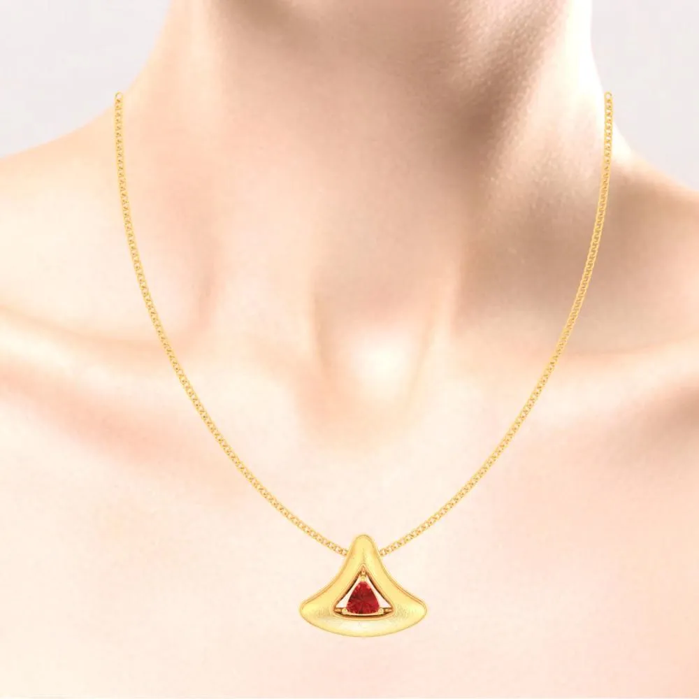 22k Gold Pendant In The Form Of A Cone With A Red Stone In The Middle