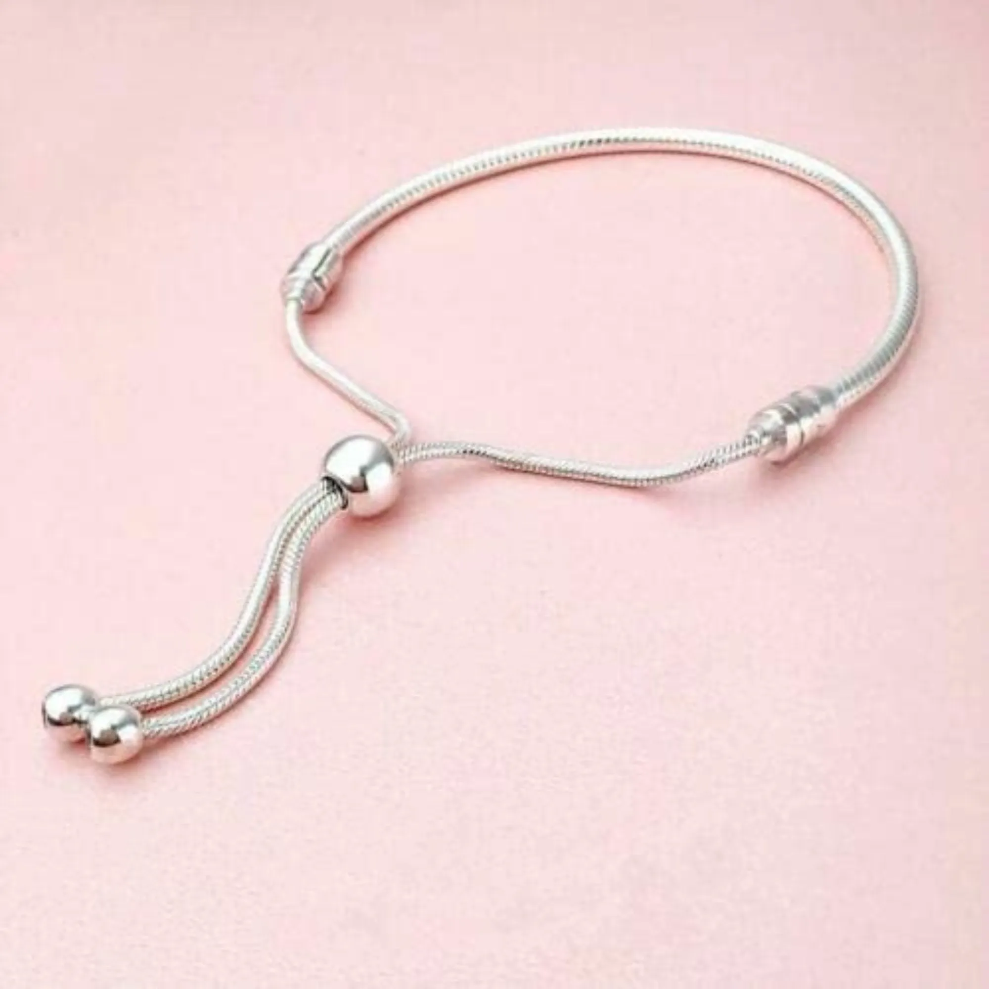 Adjustable 3mm Steel Snake Chain Bead Charm Bracelet