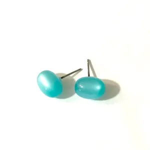 Aqua Blue Green Moonglow Oval Stud Earrings