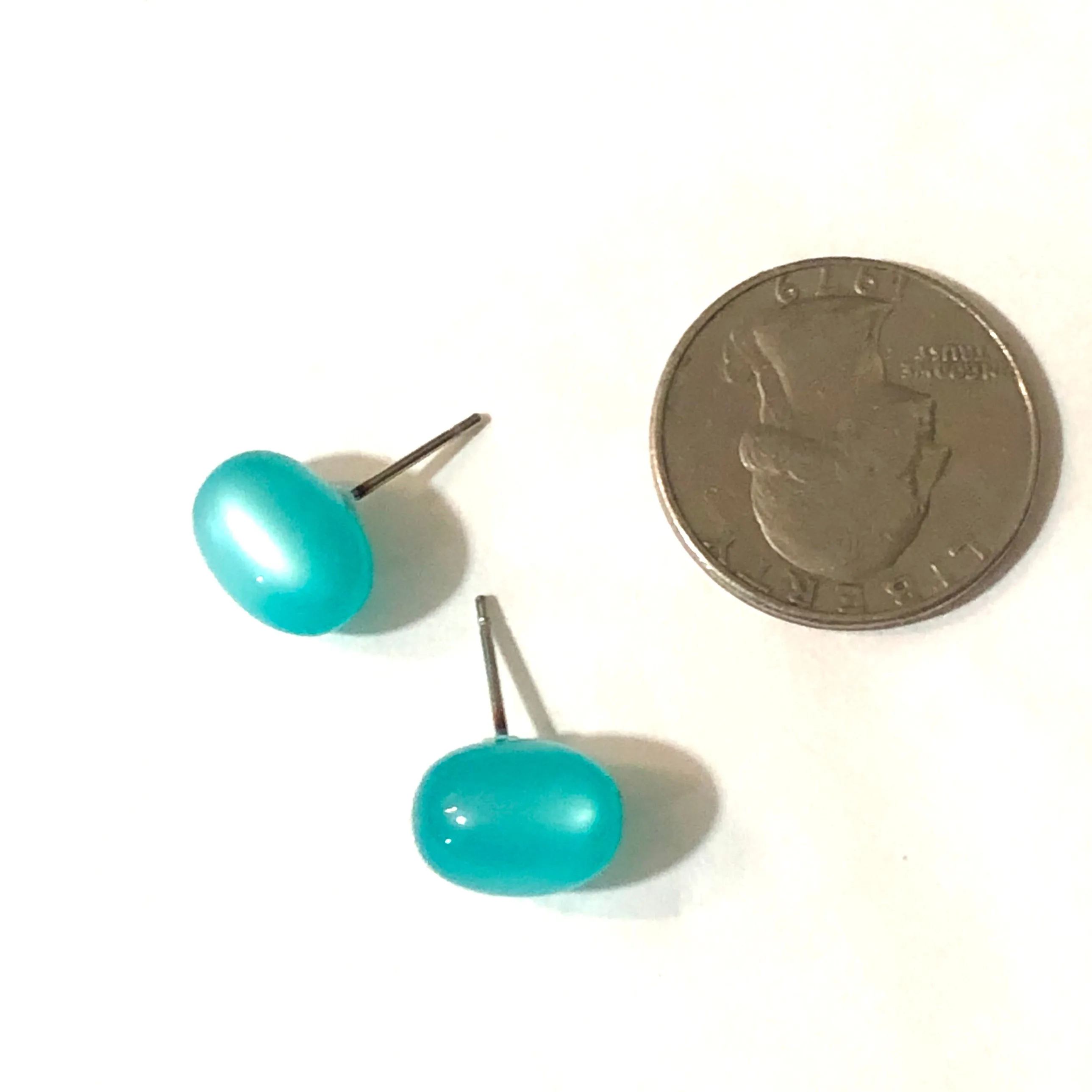 Aqua Blue Green Moonglow Oval Stud Earrings