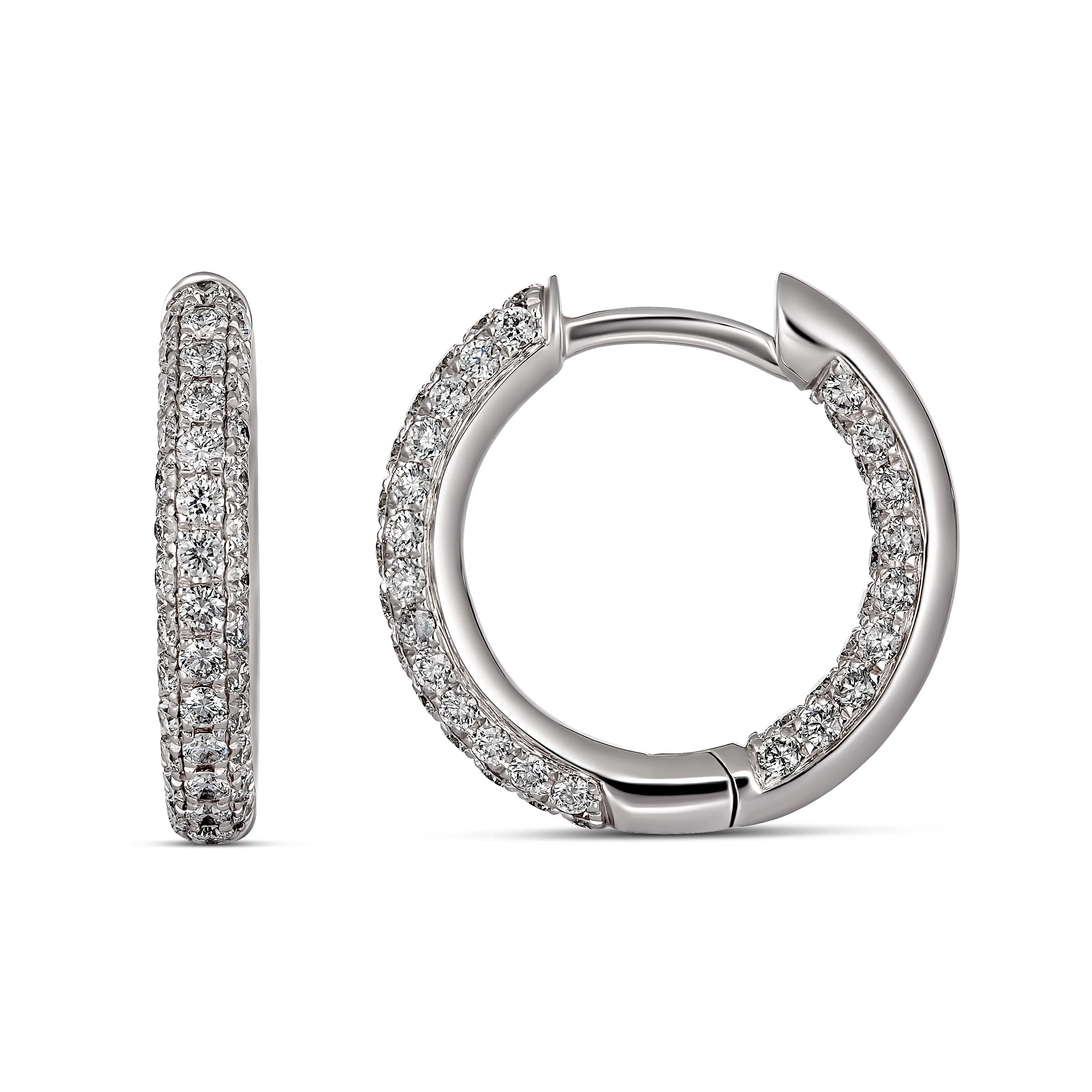 Artisan Pavé Full Moon Small Hoop Earrings | White Gold