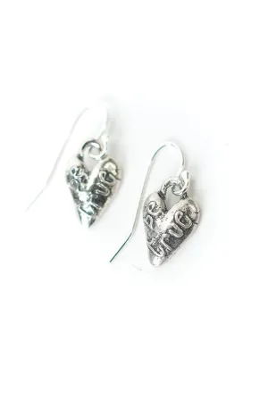 Be True Silver "Be True" Heart Dangle Earrings