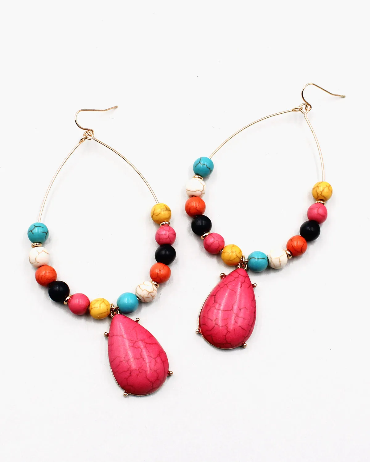 Beaded Earrings with Teardrop Stone