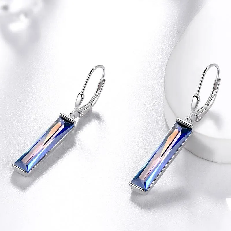 Blue Mystic Topaz Bar Dangle Earrings Women Jewelry 925 Sterling Silver Leverback