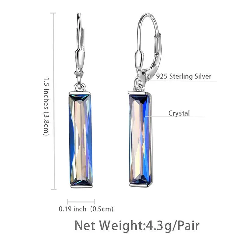 Blue Mystic Topaz Bar Dangle Earrings Women Jewelry 925 Sterling Silver Leverback