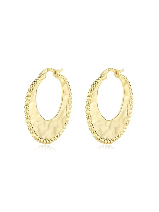 Boho Hoop Earrings 925 Sterling Silver 18K Gold Plated Hammered Hoop Earrings