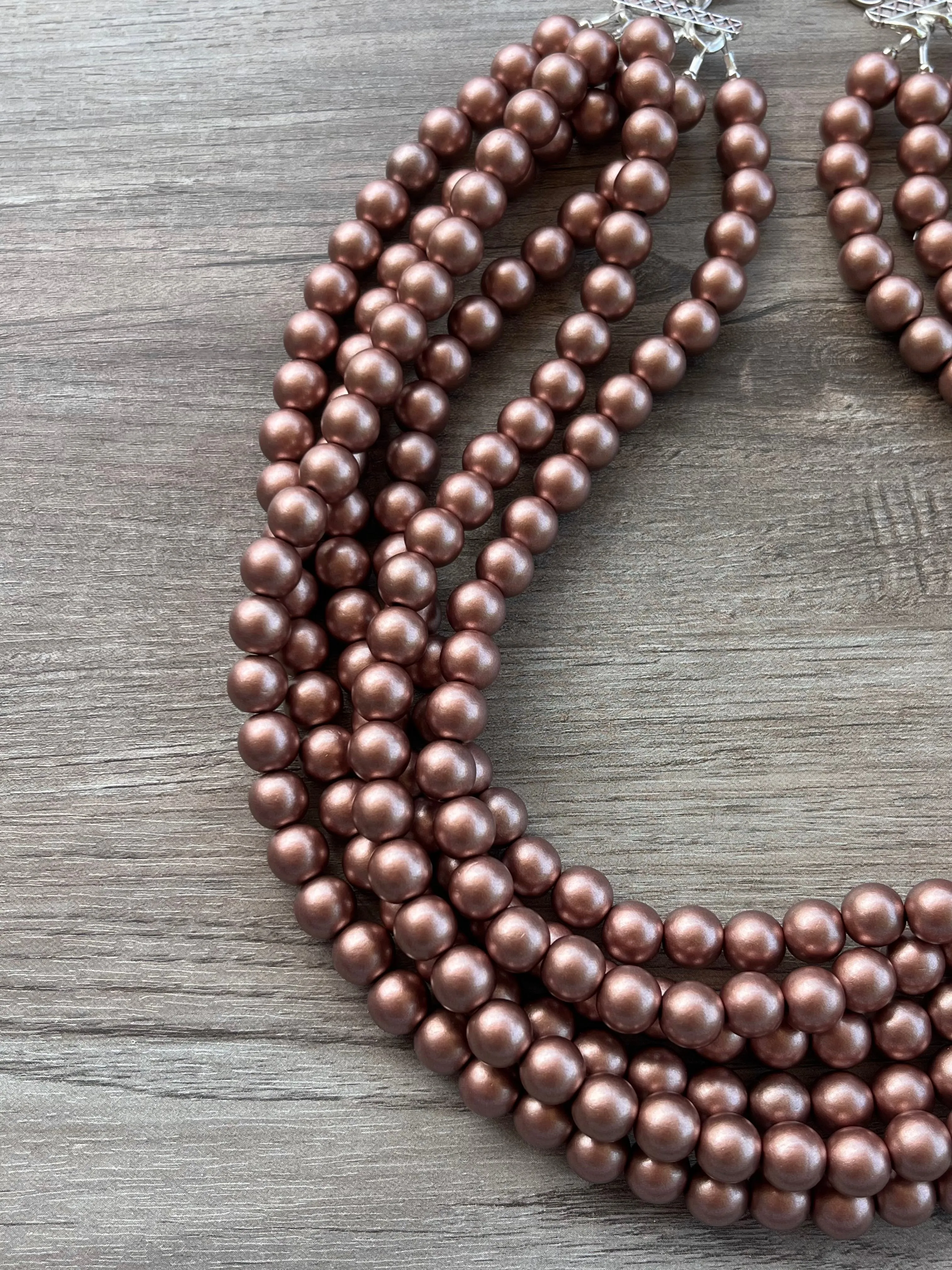 Bronze Rose Gold Matte Small Beaded Acrylic Chunky Multi Strand Statement Necklace - Alana