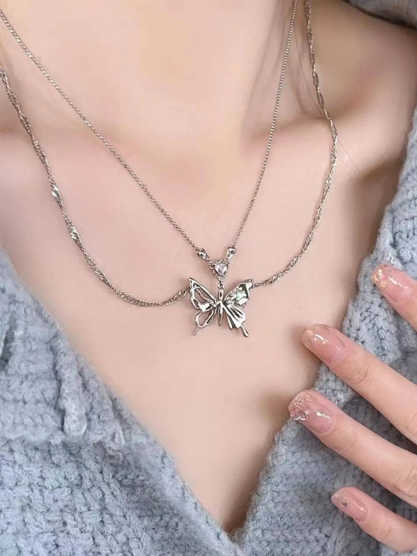 Butterfly Charm Layered Chain Necklace for Women Jewelry for Women Gift for Her