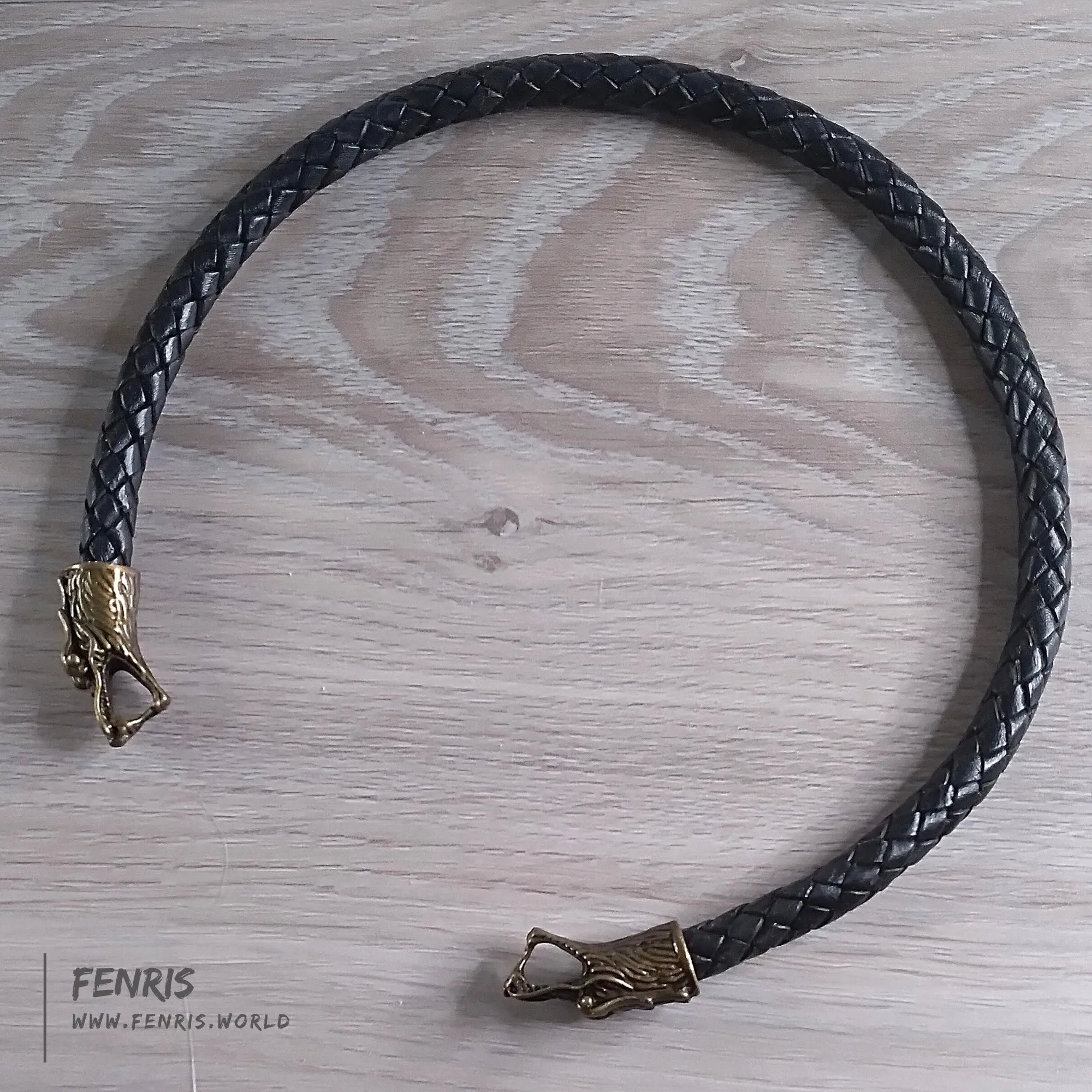 Celtic Torc Bronze Dragon Black Leather Viking Style | Fenris