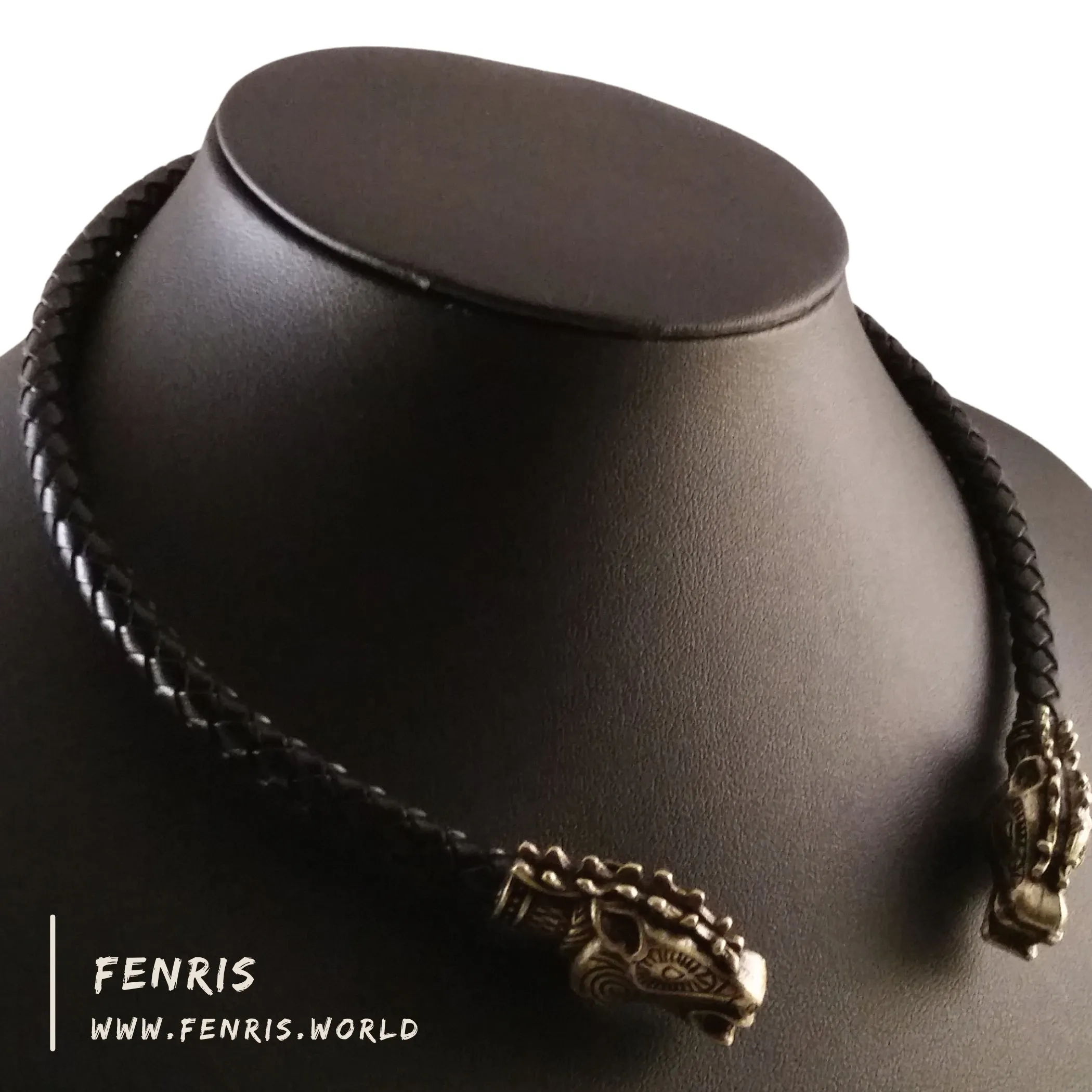 Celtic Torc Silver Stag Black Leather | Fenris