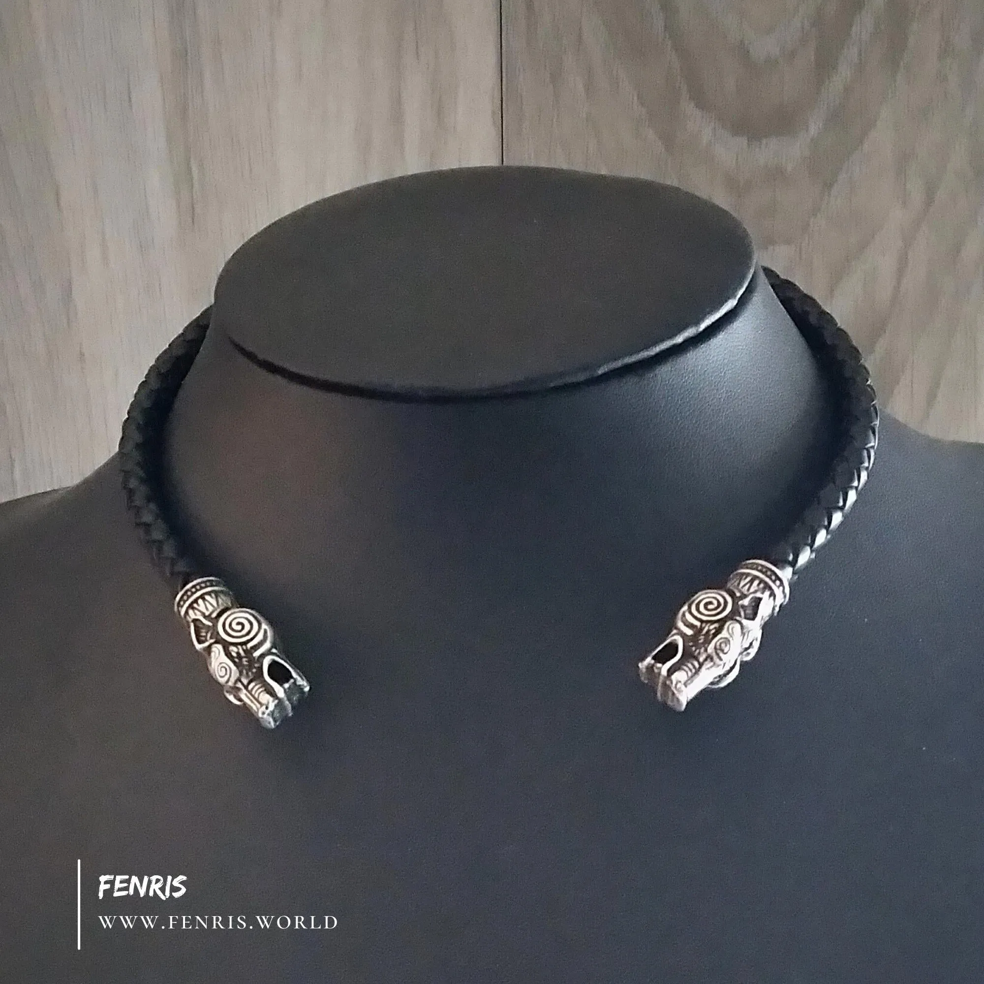 Celtic Wolf Torc Silver Black Leather Youth Size | Fenris