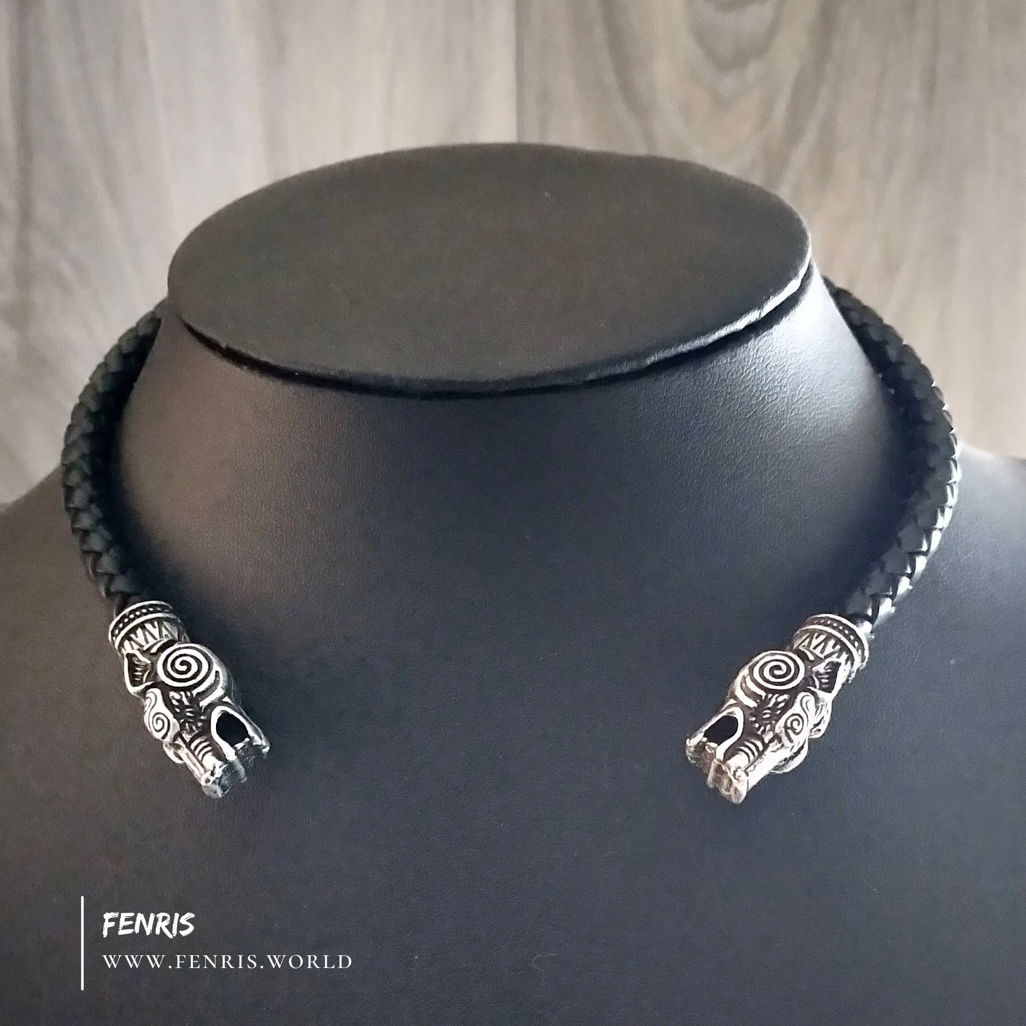 Celtic Wolf Torc Silver Black Leather Youth Size | Fenris