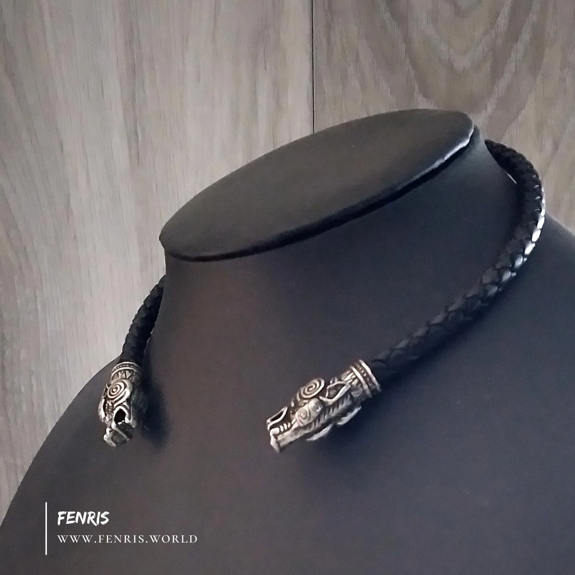 Celtic Wolf Torc Silver Black Leather Youth Size | Fenris