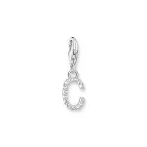 Charm pendant letter C with white stones silver