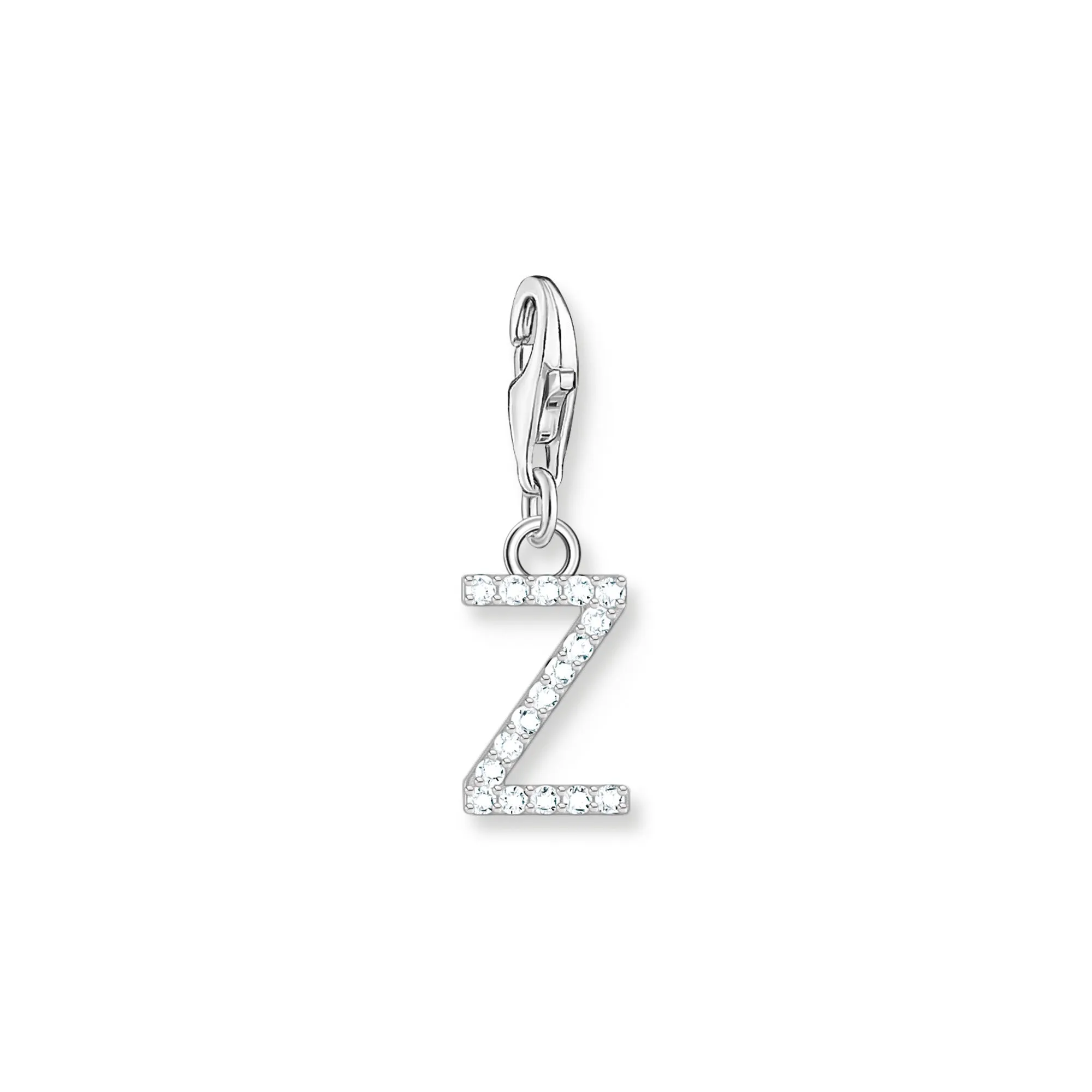 Charm pendant letter Z with white stones silver