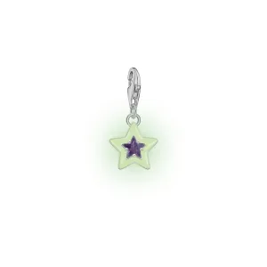 Charm pendant star with amethyst-coloured stones and cold enamel silver