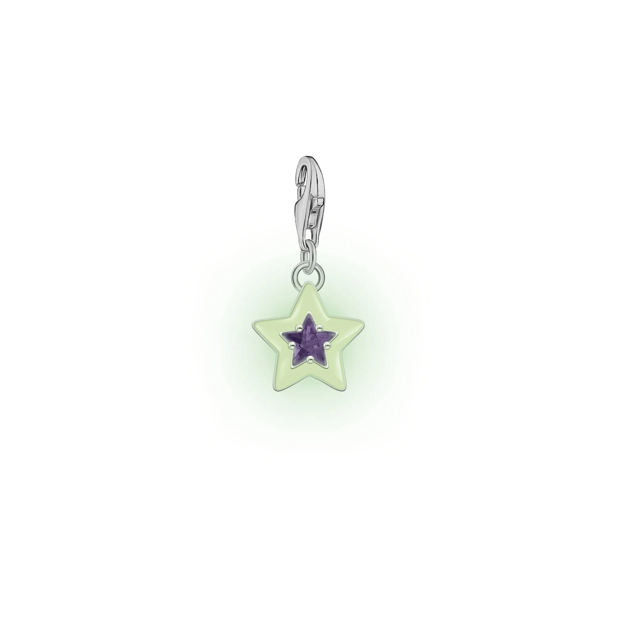 Charm pendant star with amethyst-coloured stones and cold enamel silver