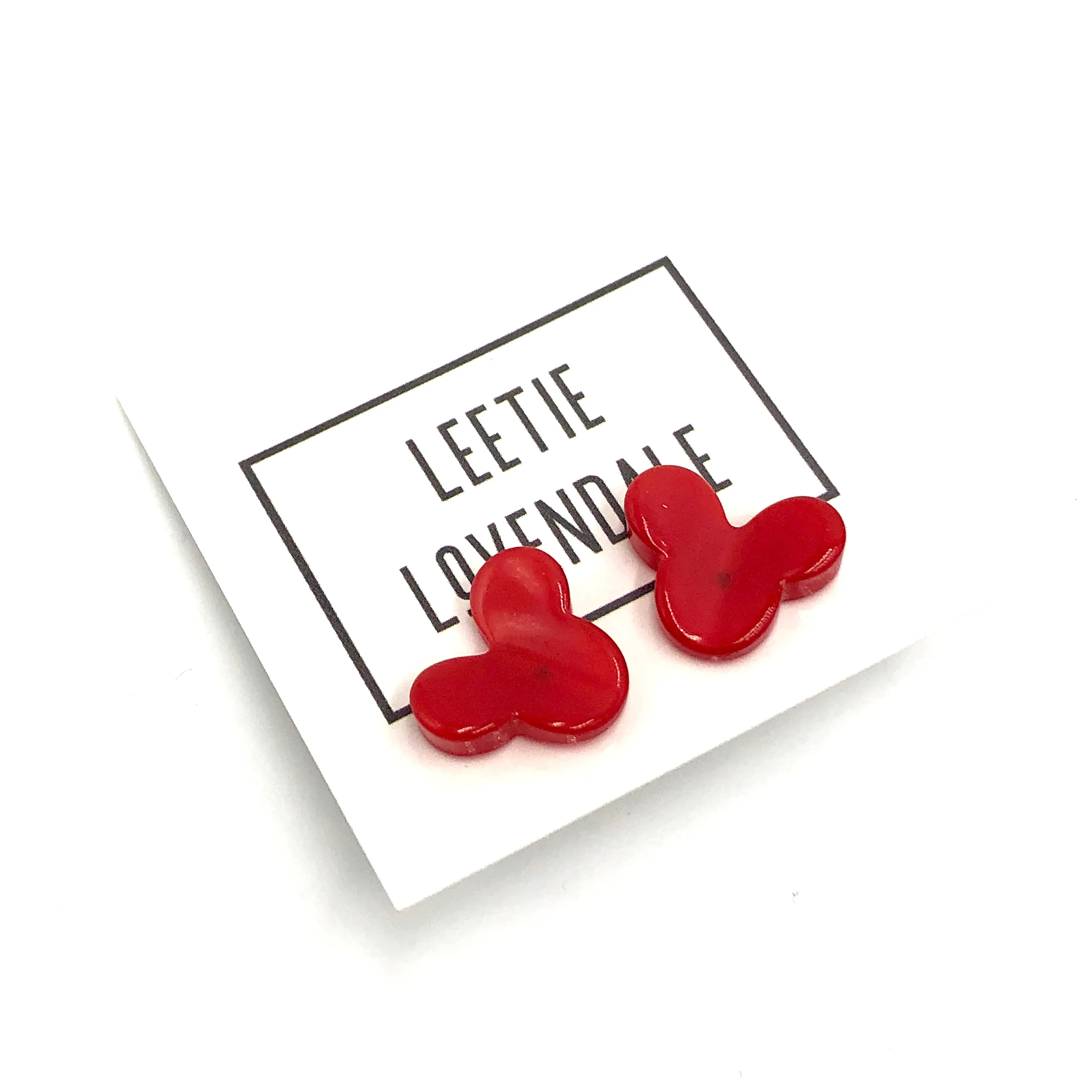 Cherry Red Moonglow Vintage Mouse Stud Earrings