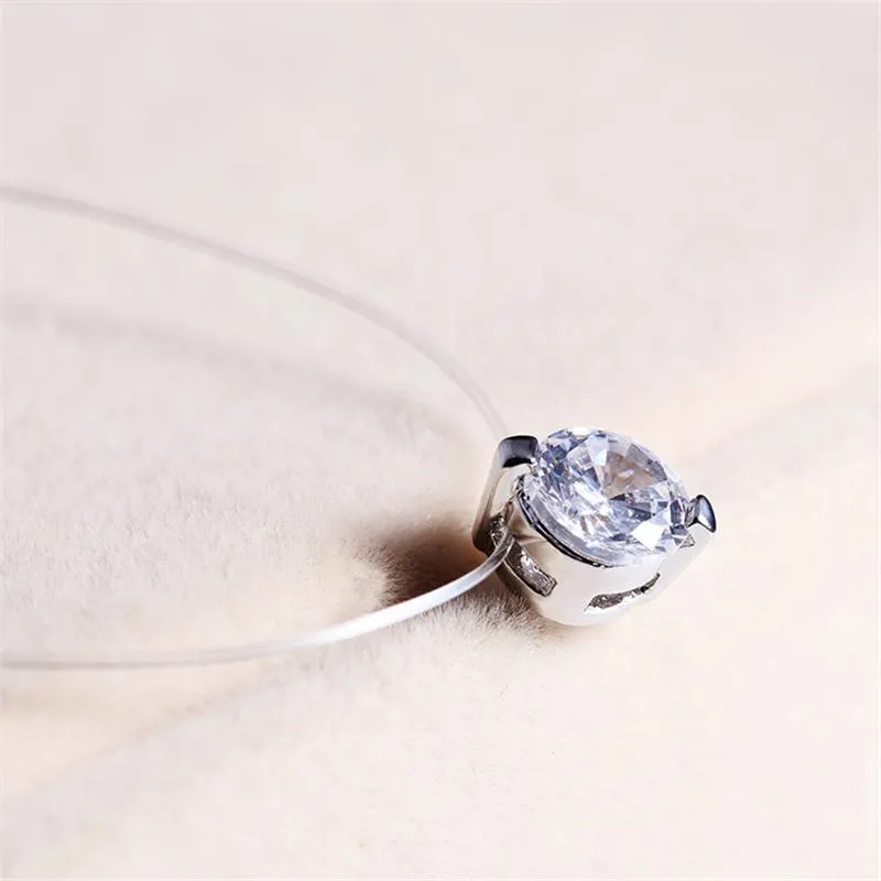 Choker Invisible Fish Line Crystal Necklace Pendants Women Collar