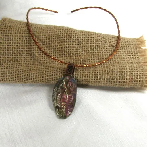 Choker with Pink Raku Handmade Pendant Necklace