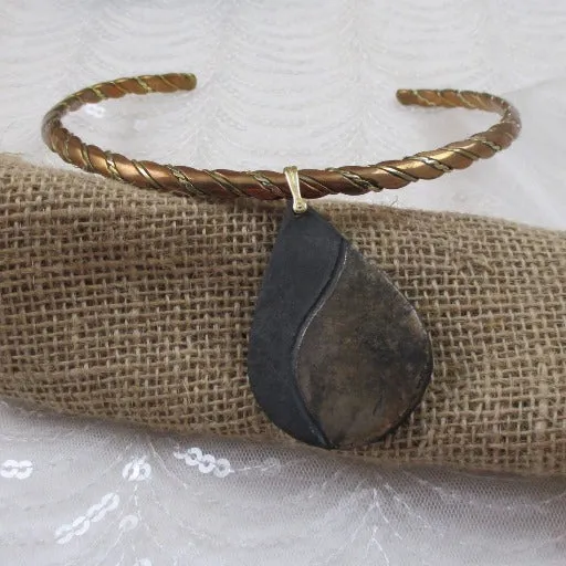 Choker with Statement Large Teardrop  Handmade Pendant Raku Glaze