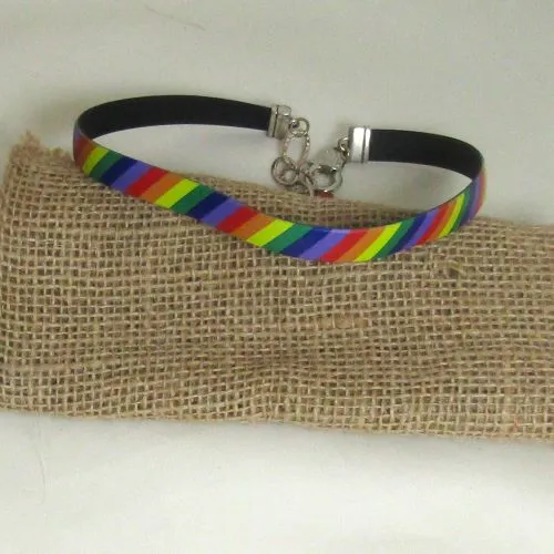 Colorful Rainbow Ribbon Choker Necklace  Ultra-soft Ultra-light Choker