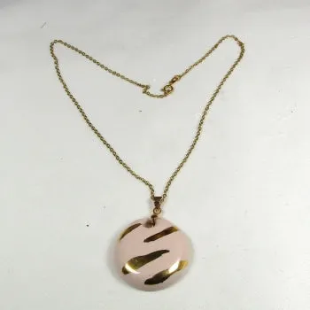 Cream and Gold Fair Trade Kazuri Pendant on Gold Chain