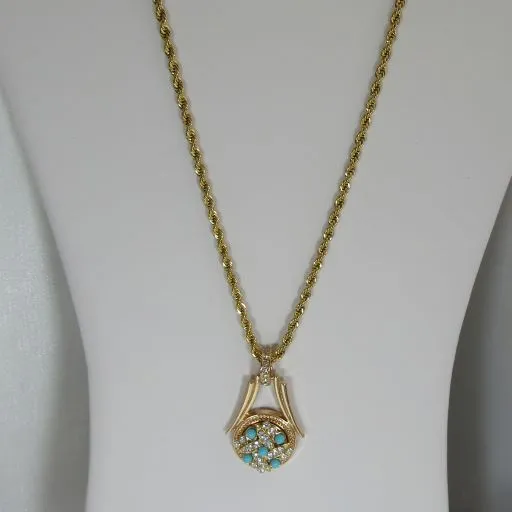 Crystal & Turquoise Pendant Necklace Gold