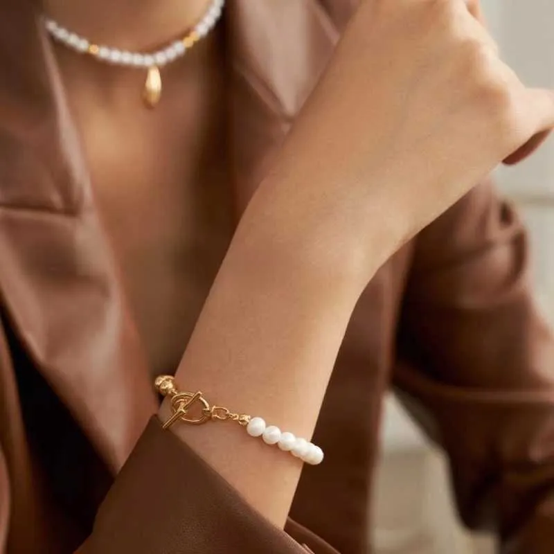 Cultured Pearl  Bracelet with Gold Vermeil Beans