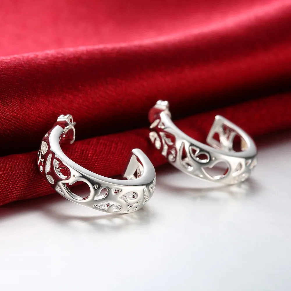 Cut Out Silver Open Hoop Earrings for Women