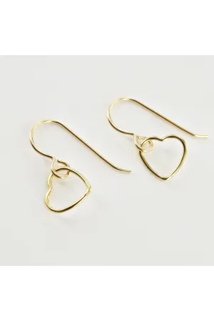 Dainty Gold Heart Dangle Earrings