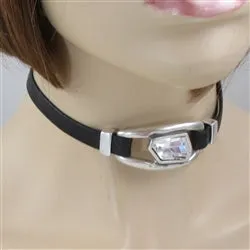 Designer Black PVC Ribbon Choker with Crystal Accent