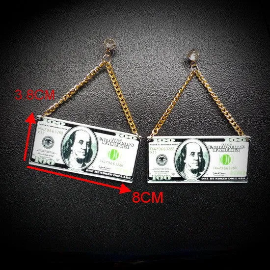 Dollar Dollar Bills dangle earrings