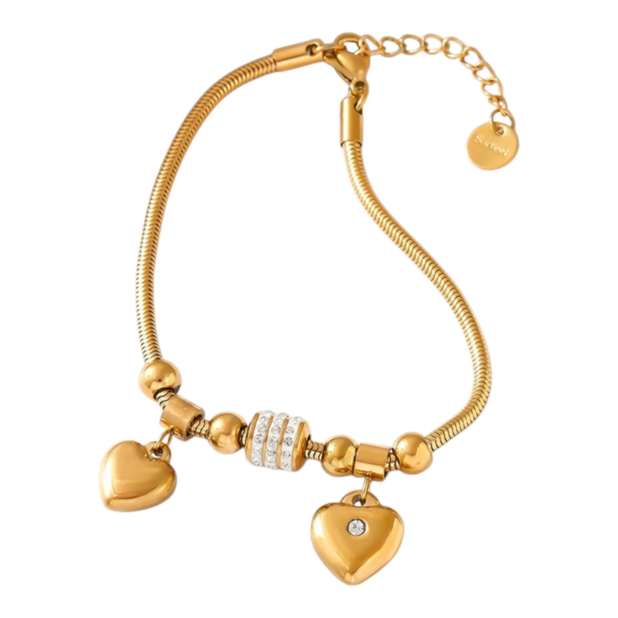 Elegant Gold-Plated Heart Charm Bracelet – A Touch of Timeless Sophistication