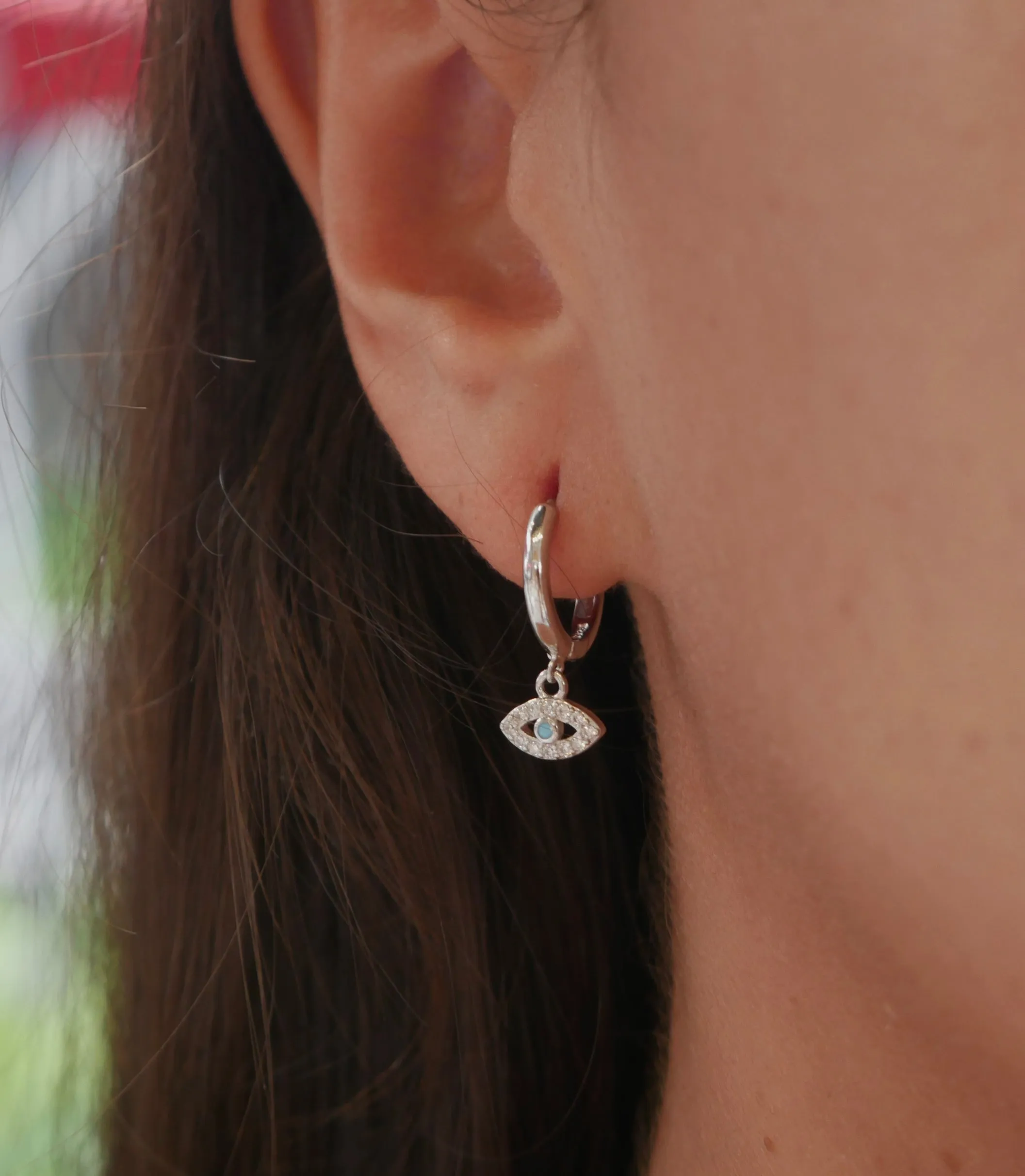 Evil Eye Hoop Earrings, 925 Sterling Silver Cubic Zirconia  Huggie Earrings with charm