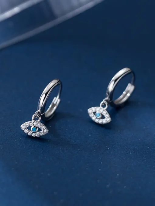 Evil Eye Hoop Earrings, 925 Sterling Silver Cubic Zirconia  Huggie Earrings with charm