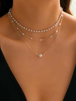 Faux Pearl Decor Layered Necklace for Women Novelty Necklace Creative Necklace