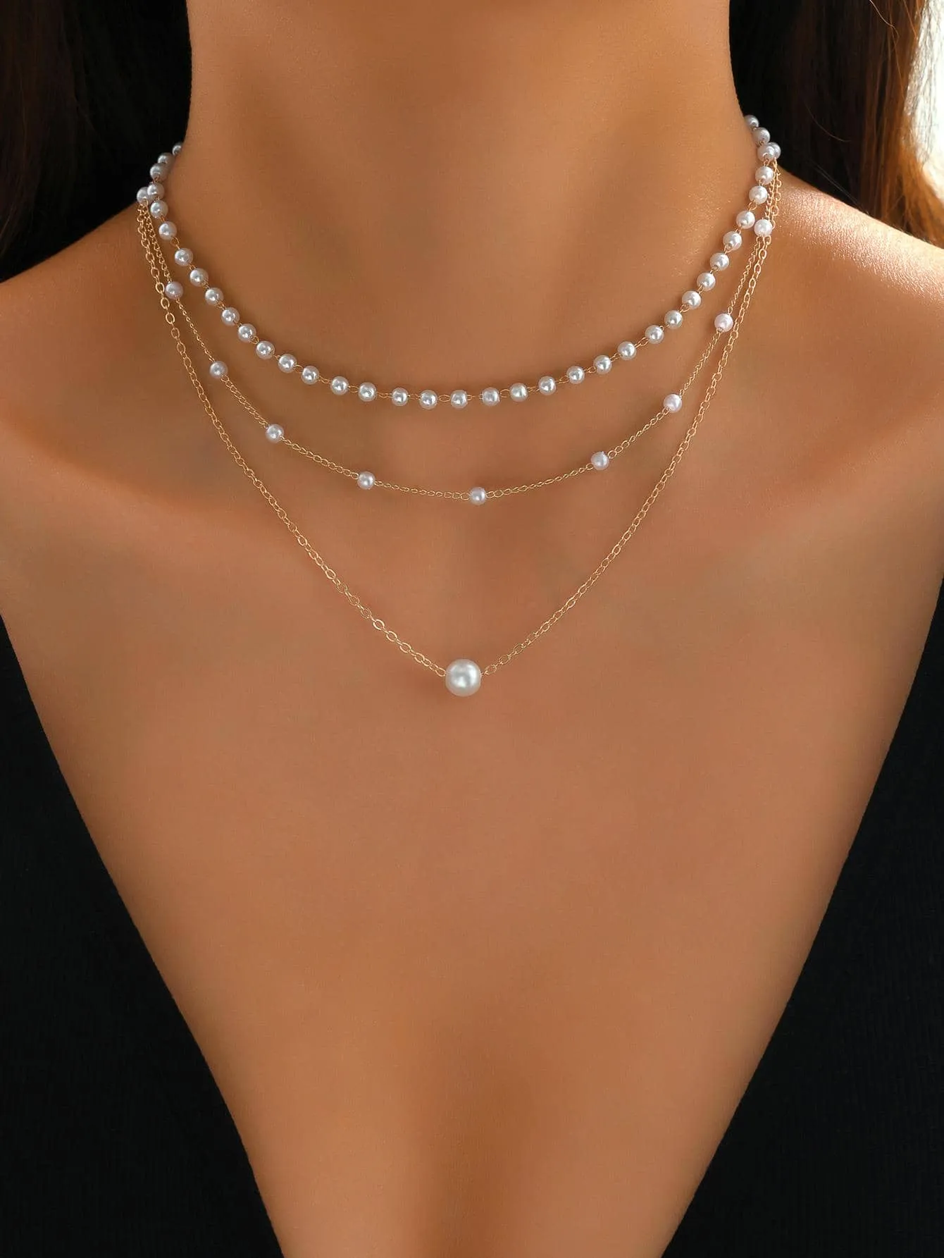 Faux Pearl Decor Layered Necklace for Women Novelty Necklace Creative Necklace