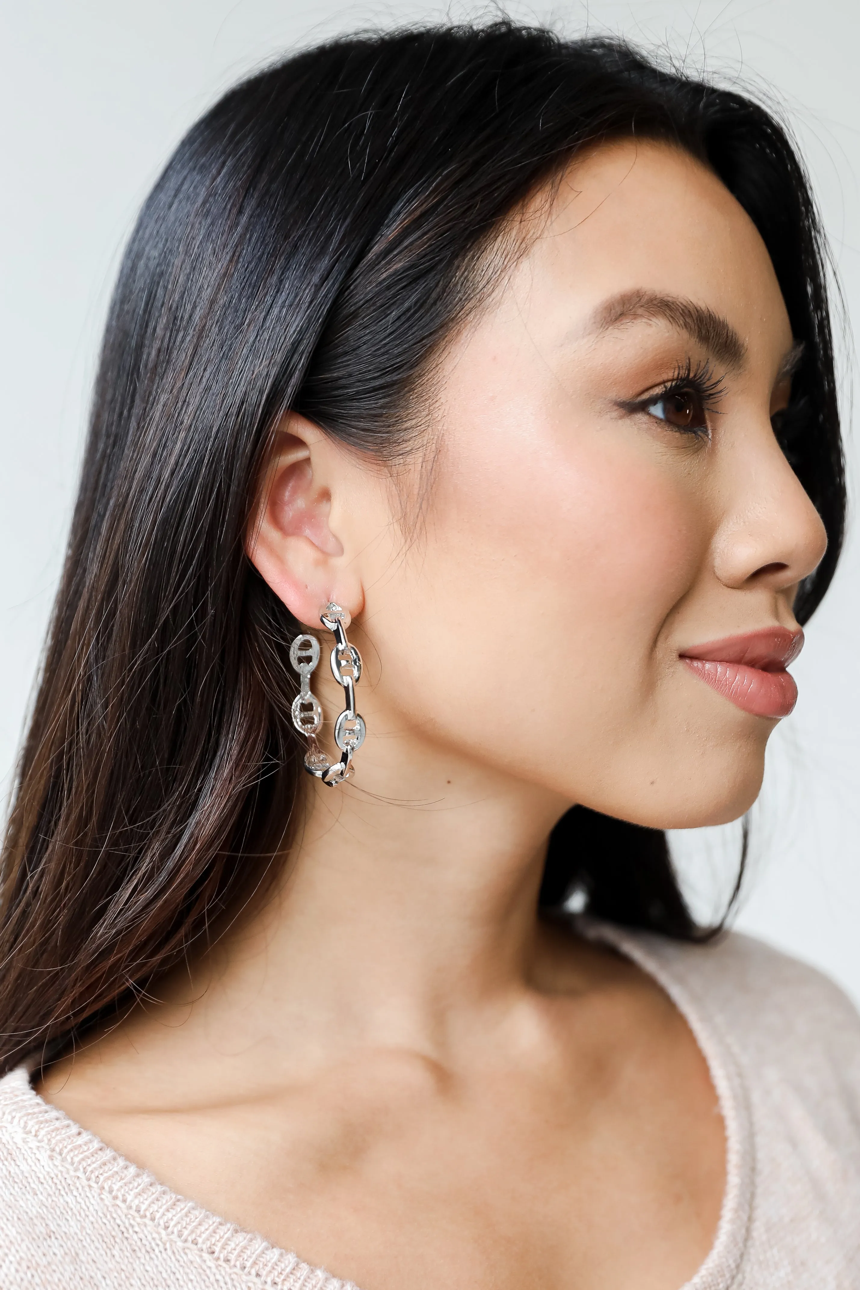 FINAL SALE - London Silver Chain Hoop Earrings