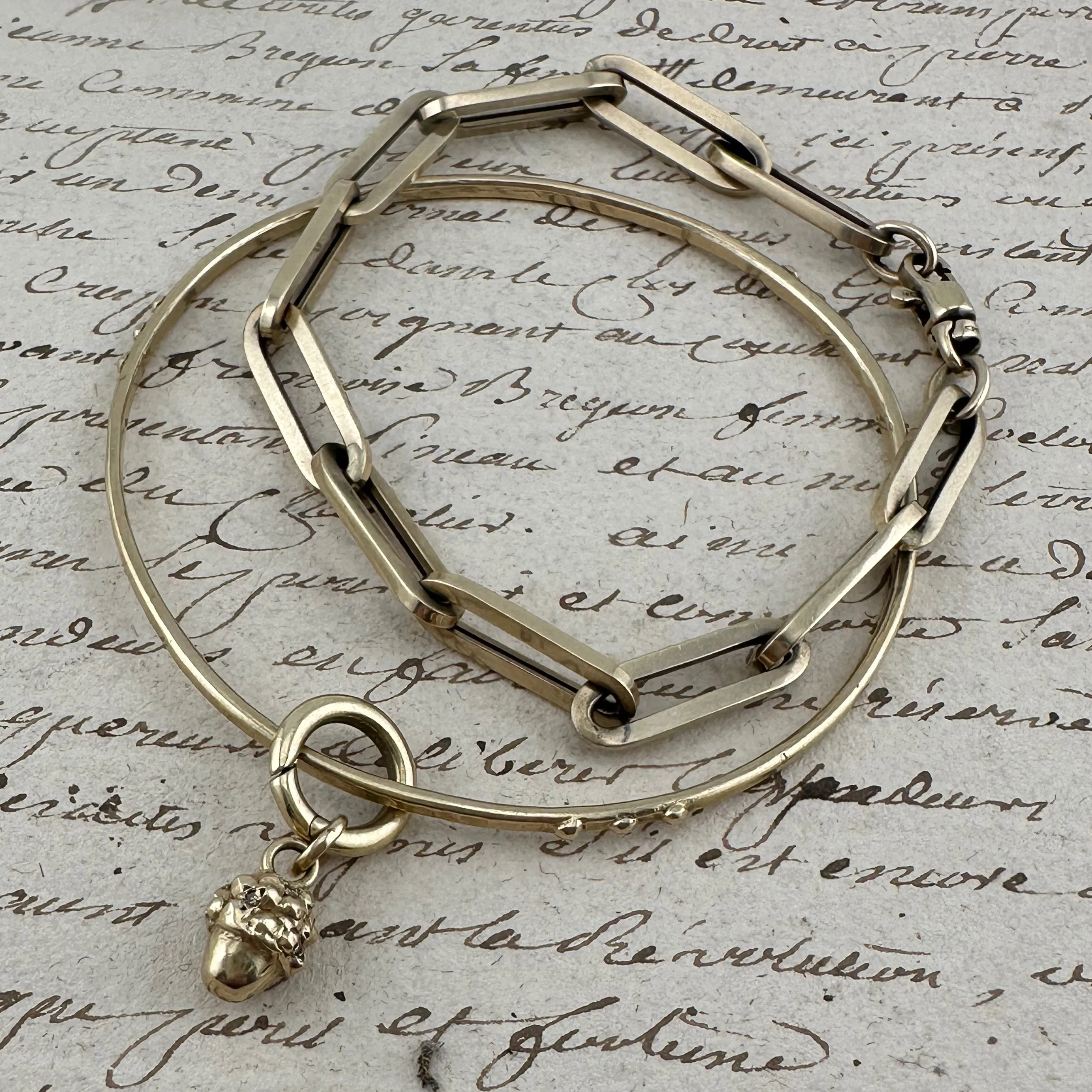 French Wax Seal Paperclip Charm Bracelet - 14k Gold